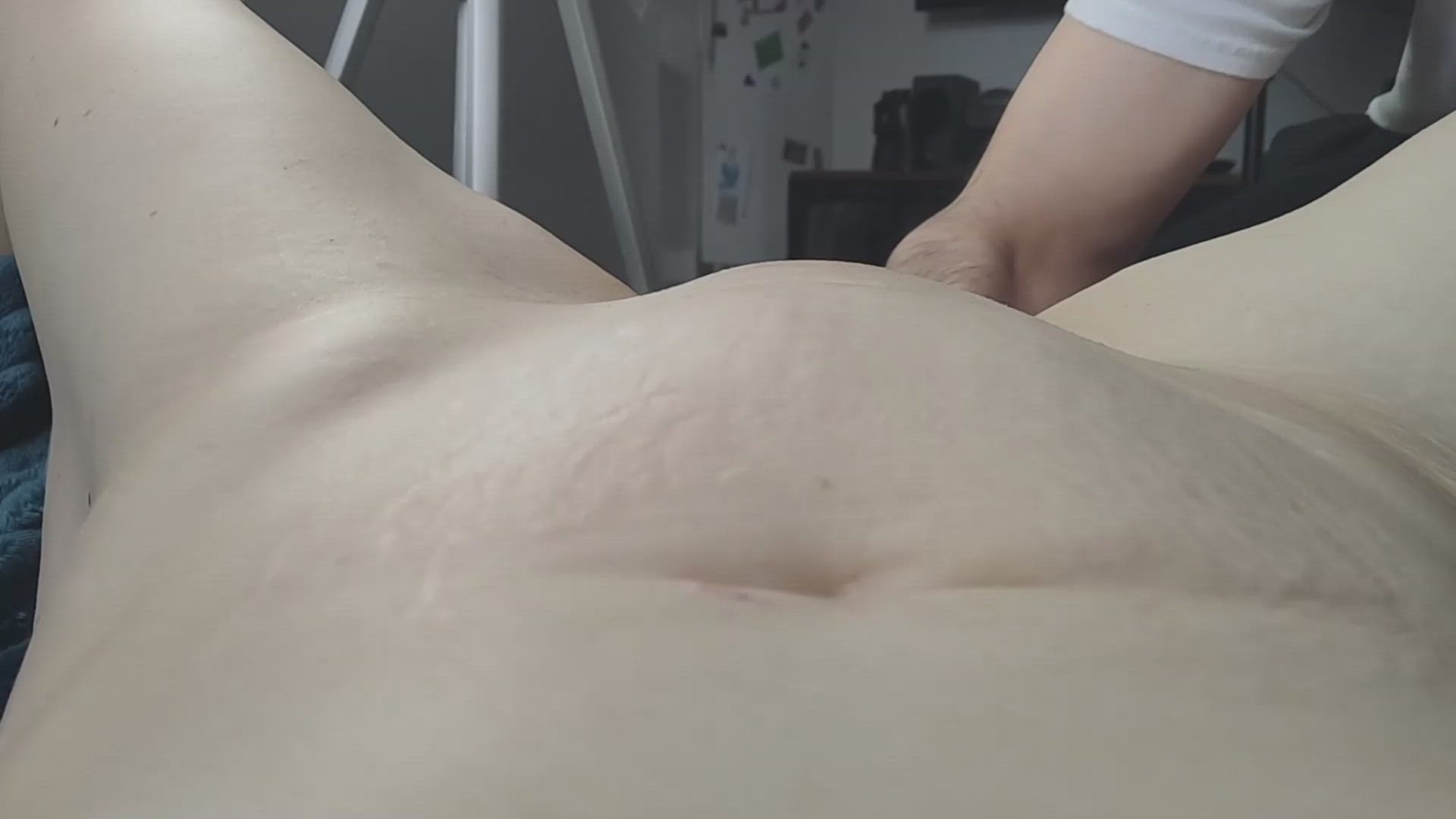 A Different View During Fisting With A Bit Of A Belly Bulge
