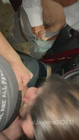 Sucking My Husband’s Cock At A Sex Shop Parking Lot While Strangers Gathered Around And Jacked Off